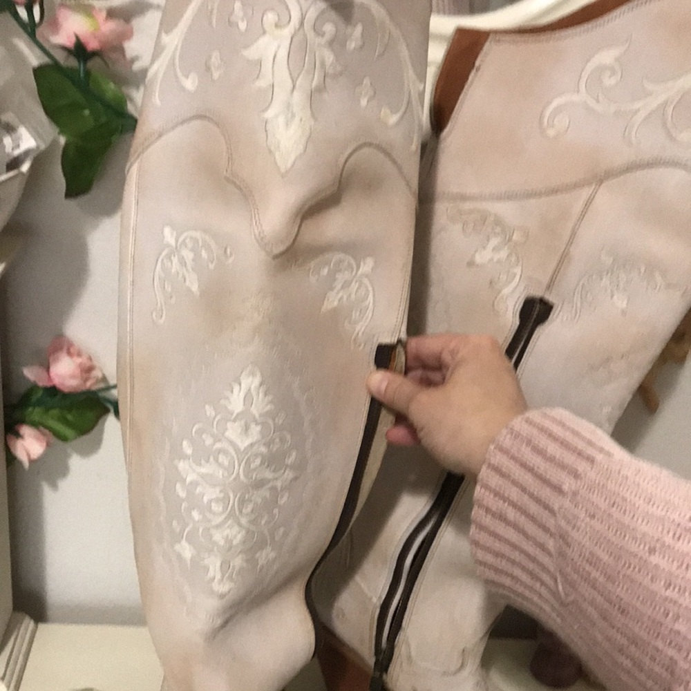 Dan Post Women's Over-the-Knee Embroidered Boots in Light Beige - Picture 5 of 7